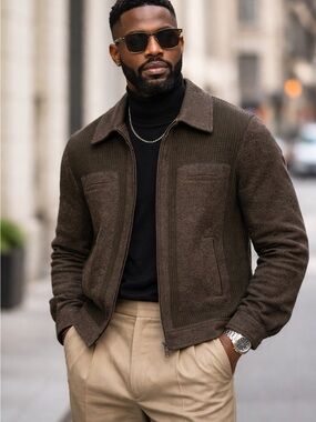 Draper James Dark Brown Knit Zip Jacket with Collar